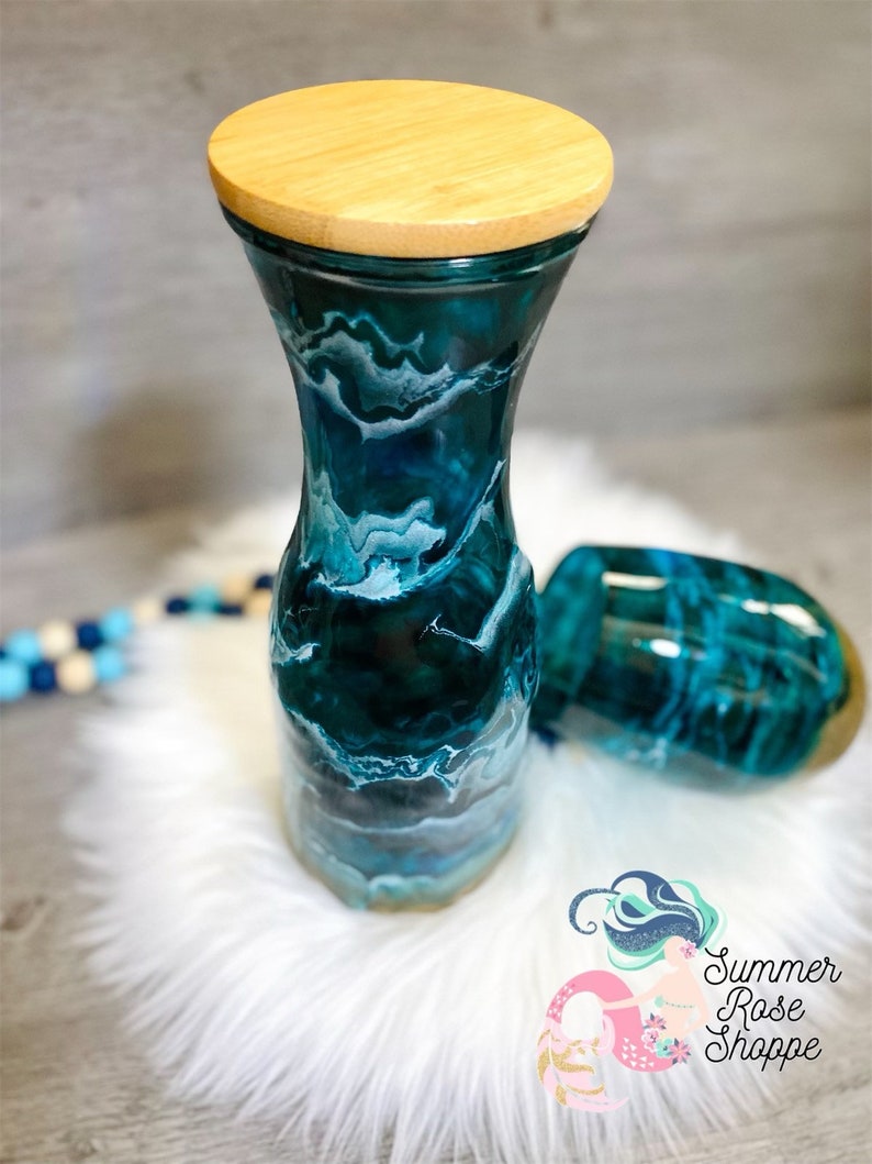 Glass Beach Ocean Themed Wine Carafe With Lid Blue Teal and Etsy