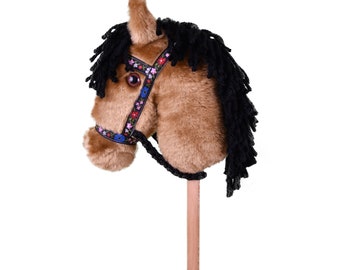 Buckskin Stick Horse with Floral Halter - Handmade Hobby Horse