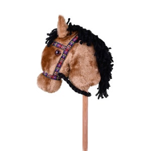 Buckskin Stick Horse with Black Tribal Halter -Stick Pony- Hobby Horse