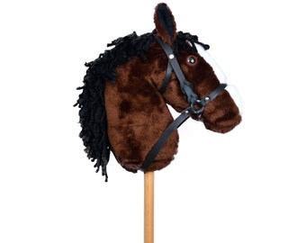 Snowy Mountain Ponies - Bay Stick Horse with Leather Bridle - Stick Pony - Hobby Horse