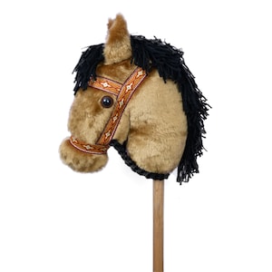 Buckskin Stick Horse with Gold Cowboy Halter -Stick Pony- Hobby Horse