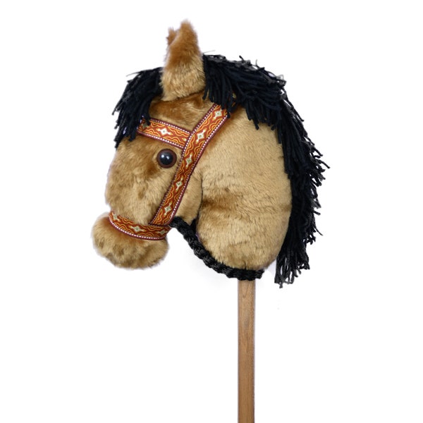 Buckskin Stick Horse with Gold Cowboy Halter -Stick Pony- Hobby Horse