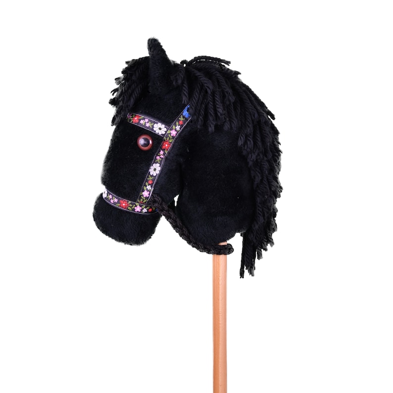Black Stick Horse With Floral Halter stick Pony Hobby Horse Etsy