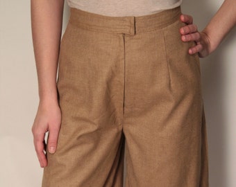 1970's Handmade Vintage High Waist Bell Bottom Shorts, 70's High Waist Pants, Tan, Brown, Flare Bell Bottom, Wide Leg Long Shorts, 26" Waist