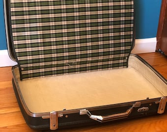 American Tourister FAR Hardshell Suitcase | Vintage Suitcase | Navy Blue Plaid Interior | Mid Century Hardshell Suitcase | FREE SHIPPING