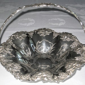 Antique Silverplate Pedestal Wedding Basket - "Vintage" Grape Cluster Pattern