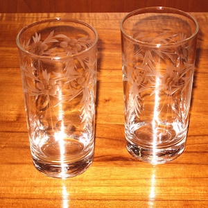 Vintage Hand Etched Crystal Highball Glasses - Floral Design, Set of 12