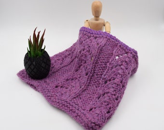 Unisex Chunky Cowl Scarf ,Amethyst lace pattern in  Alpaca , chunky winter scarf , warm and cozy