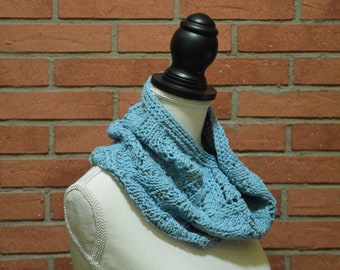 Denim recycled  cotton cowl ,Knit vegan clothing,Cotton lace scarf,romantic clothing,vegan knitted cowl