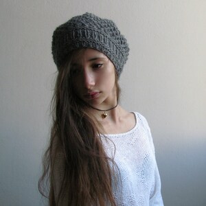 Knitted hat - Slouchy Beanie - Slouch Winter hat - Grey Beanie -  33 DIFFERENT COLORS