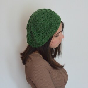 Green Winter slouchy hat, winter hat, ladies knitted hat,lace knit beanie,Merino knit hat,ladies slouchy hat