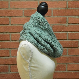 Green patina  hand knitted  chunky cowl,infinity scarves, woman neck warmer, lace wool cowl, hand knit shawl,best friend gift