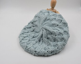 Chunky  hand knitted  slouchy hat,Mint chunky hat, woman slouchy hat, lace wool hat, hand knit cowl and hat,best friend gift