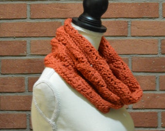 Rusty orange  hand knitted  wool scarf,infinity scarves, woman neck warmer, lace wool cowl, hand knit shawl,best friend gift