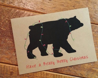 bear christmas card etsy