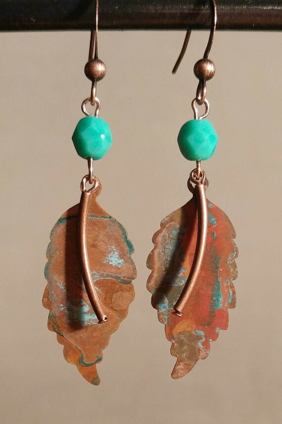 Items similar to Copper Patina Leaf Earrings Patina Jewelry Copper