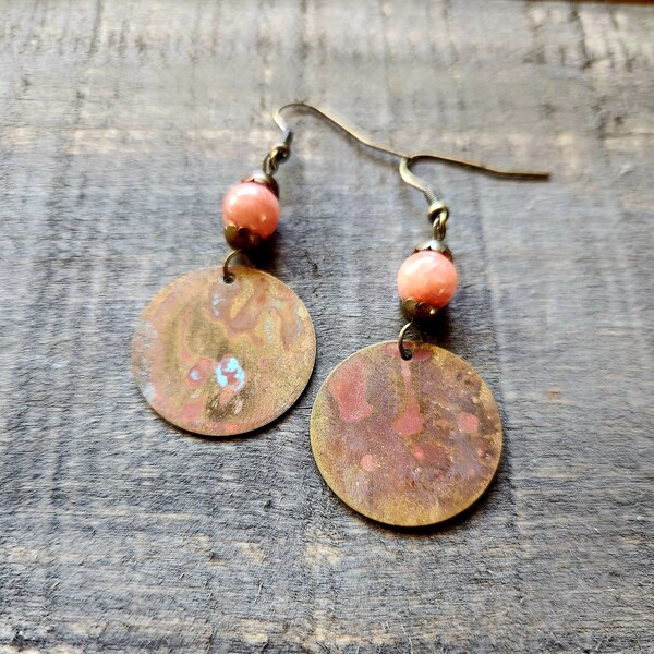 Patina and Peach Jade Earrings