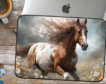Wild Horse Laptop Sleeve: Running Horses in Wildflowers