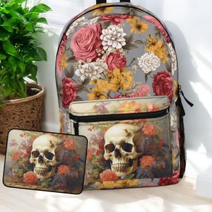 Mochila, mochila de calaveras, útiles escolares, macabra, mochila macabra, dia de muertos, el dia de los muertos, calavera y rosas,