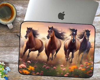 Wild Horses Laptop Sleeve: Running Horses & Wildflowers