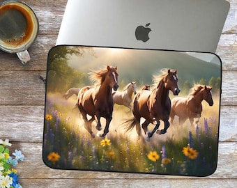 Wild Horses Laptop Sleeve: Meadow Scene, Polyester Fleece Interior