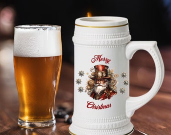 Steampunk Santa Beer Stein Mug: Festive Christmas Tankard