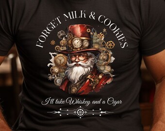 Steampunk Weihnachtsmann Whisky und eine Zigarre Jersey Kurzarm T-Shirt