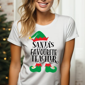 Santa's Favorite Teacher Elf V-Neck Tee, Christmas Teacher Gift