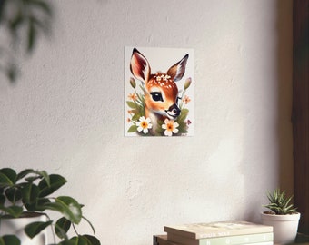 Fawn Nursery Print: Small Floral Poster