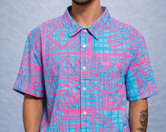 Jaren 90 neon geometrisch overhemd met knoopsluiting | X-LARGE