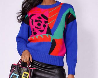 Jersey vintage de los 90 con estampado abstracto y colorido / PEQUEÑO