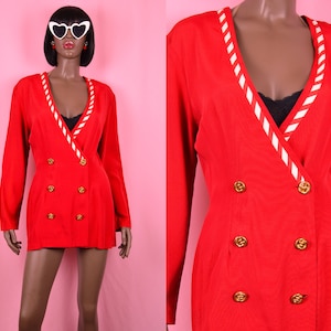 Giacca Blazer rossa anni &#39;90 GRANDE 1990s Giacca a strisce nautiche Giacca rossa brillante Giacca oversize Blazer doppiopetto Regalo Blazer unico GRANDE