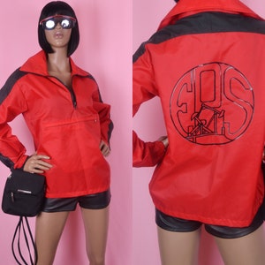Windbreaker Jacket 90s Vintage Red Sports Jacket Sportswear 1990s Red Pullover Zip Up Sports Jacket UNISEX Red Jacket SMALL / MEDIUM