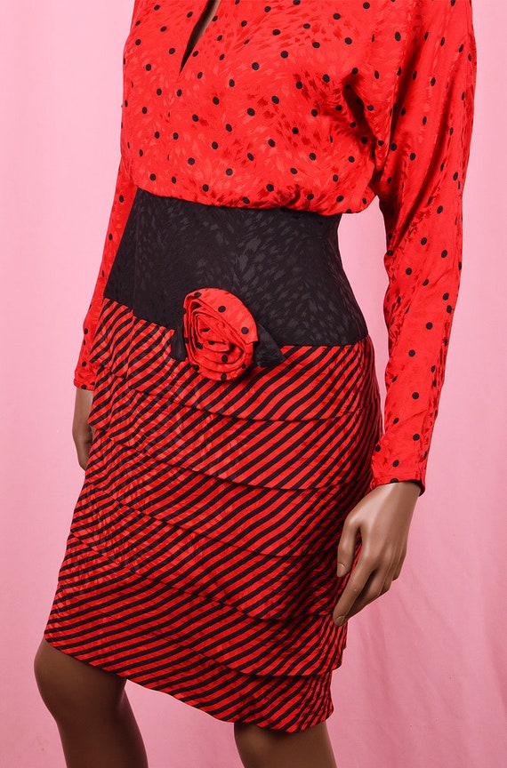 Red Polka Dot Dress 90s 100% Silk Vintage Polka D… - image 5