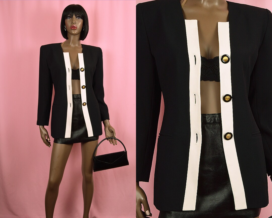 Black and White Blazer Jacket VINTAGE 1990'S Blazer Jacket Etsy