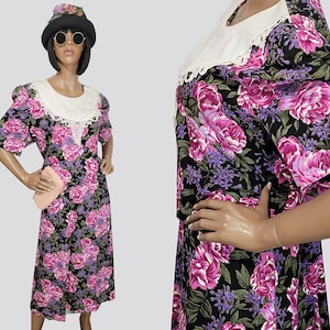 90s VINTAGE Pink & Purple Floral Dress | 90s Pink Flower Dress | 90s Floral Dress | Easter Dress | Purple Flower Dress | Gift | Plus Size 1X