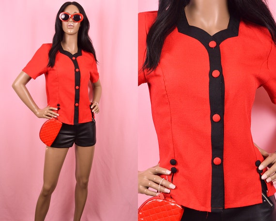 Red button blouse sale
