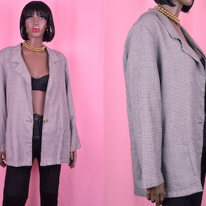 90s Black and White Gingham Blazer Black White Gingham Print Womens Blazer Jacket Oversize Jacket Baggy Blazer Boyfriend Blazer Size LARGE