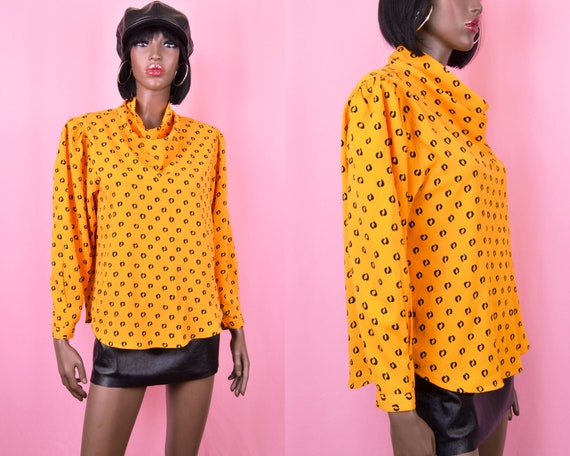90s Vintage Yellow Blouse Long Sleeve Yellow Top … - image 1