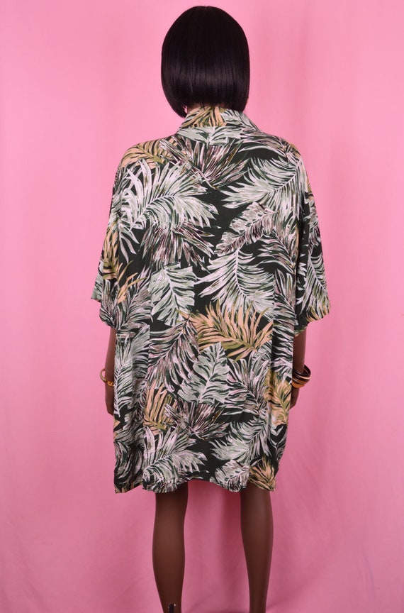 90s Vintage Tropical Print Button Up Shirt Tropic… - image 4