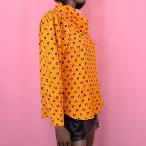 90s Vintage Yellow Blouse Long Sleeve Yellow Top Retro Print Blouse Retro 90s Top Abstract Print Top Unique Print Bright Yellow Top MEDIUM image 3