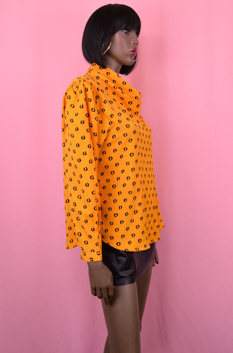 90s Vintage Yellow Blouse Long Sleeve Yellow Top Retro Print Blouse Retro 90s Top Abstract Print Top Unique Print Bright Yellow Top MEDIUM image 3