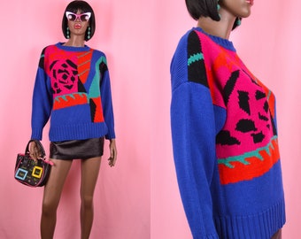 90s Colorful Sweater SMALL Abstract Sweater Art Deco Sweater 90s Unique Sweater SMALL Cute 90s Sweater Grandpa Sweater SMALL Pullover Gift