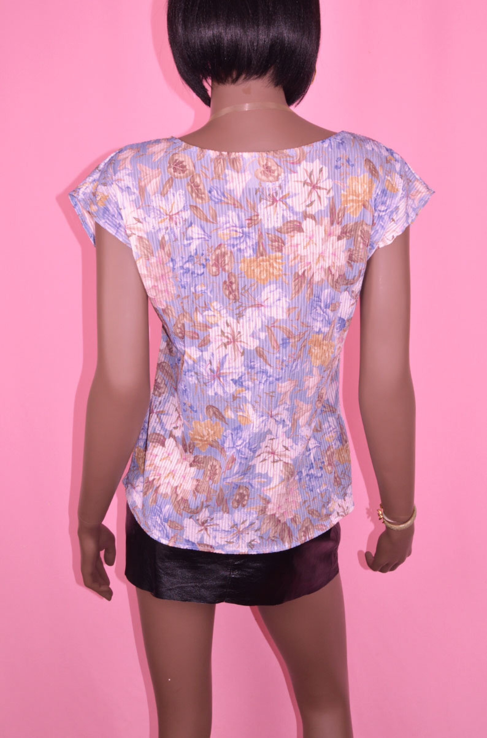 90s Vintage Pastel Blouse Pastel Color Blouse Short Sleeve Floral Print