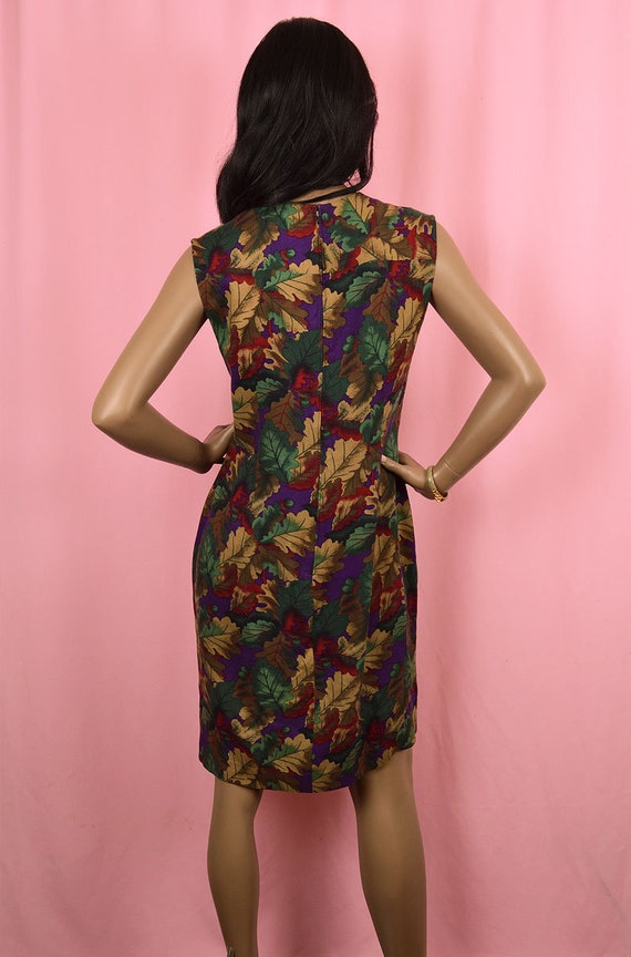 Colorful Earth Tone Fall Leaves Dress 1990's VINT… - image 5