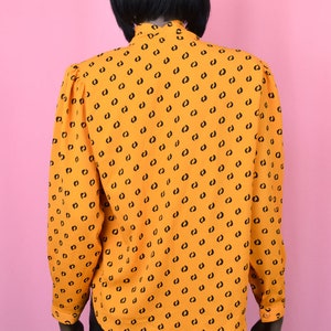 90s Vintage Yellow Blouse Long Sleeve Yellow Top Retro Print Blouse Retro 90s Top Abstract Print Top Unique Print Bright Yellow Top MEDIUM image 4