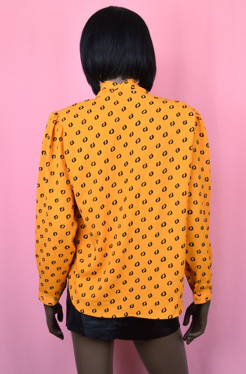 90s Vintage Yellow Blouse Long Sleeve Yellow Top Retro Print Blouse Retro 90s Top Abstract Print Top Unique Print Bright Yellow Top MEDIUM image 4