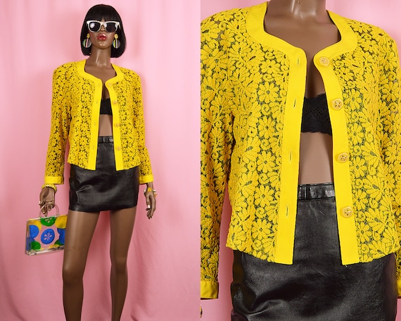 Yellow Floral Cardigan 1990s Lightweight Jacket B… - image 1