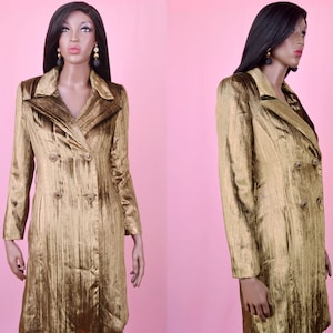 80s Vintage Trench Coat - Luxury Velvet Coat - Olive Green Coat - Velvet Trench Coat - Dressy Coat Jacket Trench Glam Coat Long Coat  SMALL