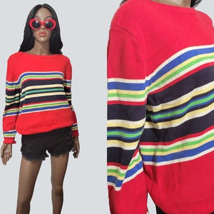 Suéter de rayas rojas vintage de los 90 / Suéter de rayas de colores / Suéter retro de los 90 / Suéter de los 90 / Suéter rojo vintage / GRANDE
